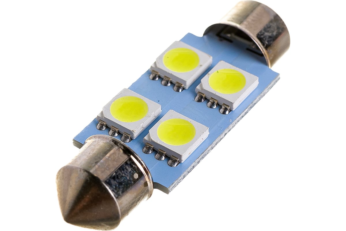 Автолампа SKYWAY диод T11 C5W 12V 4 SMD Блистер c цоколем 1-конт Белая  компл. 2 шт. Салон, номер S08201353 - выгодная цена, отзывы,  характеристики, фото - купить в Москве и РФ