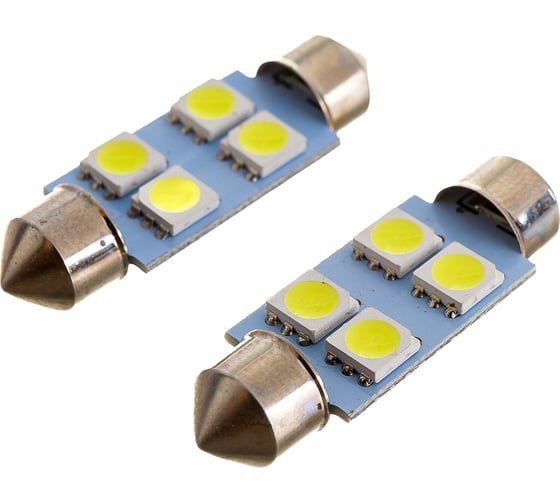 Автолампа SKYWAY диод T11 C5W 12V 4 SMD Блистер c цоколем 1-конт Белая компл. 2 шт. Салон, номер S08201353
