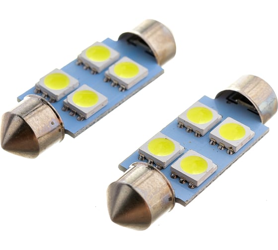 Автолампа SKYWAY диод T11 C5W 12V 4 SMD Блистер c цоколем 1-конт Белая компл. 2 шт. Салон, номер S08201353