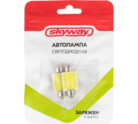 Автолампа SKYWAY диод T11 (C5W) 12V 1 COB диод, 1-контакт, 36 мм, белая, в комплекта 2 шт S08201153