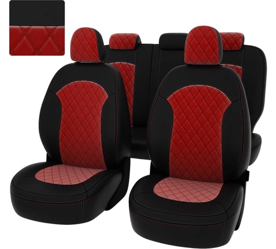 Чехлы PSV Hyundai ix35 2010 2015 г РОМБ отстрочка красная черная экокожа красный велюр 136995 1