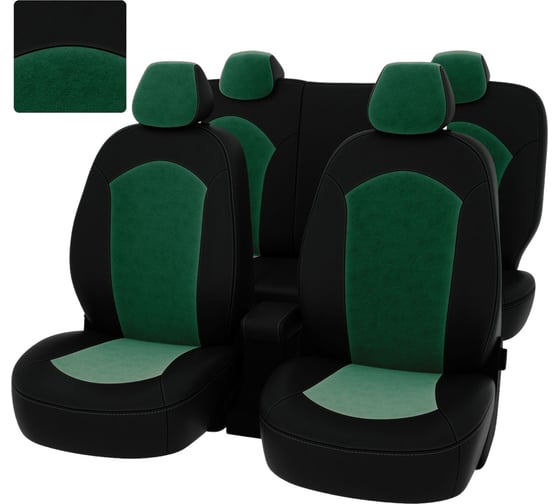 Чехлы PSV Hyundai Solaris II Kia Rio IV 2017 седан Comfort Prestige черная экокожа зеленый велюр 136416 1