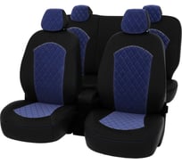 Чехлы PSV Hyundai Solaris II Kia Rio IV 2017 седан Comfort Prestige РОМБ отстрочка синяя черная экокожа синий велюр 136415