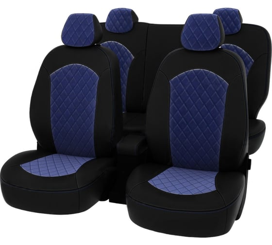 Чехлы PSV Hyundai Solaris II Kia Rio IV 2017 седан Comfort Prestige РОМБ отстрочка синяя черная экокожа синий велюр 136415