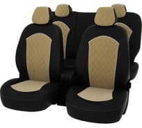 Чехлы PSV Hyundai Solaris II Kia Rio IV 2017 седан Comfort Prestige РОМБ отстрочка бежевая черная экокожа бежевый велюр 136417