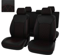 Чехлы PSV Chevrolet Cruze I 2009 2015 г 5 подголовников РОМБ отстрочка красная черная экокожа 136557