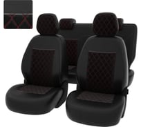 Чехлы PSV Chevrolet Cobalt II 2011 2016 г Ravon R4 2016 РОМБ отстрочка красная черная экокожа черный велюр 136395