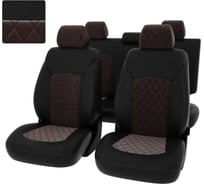 Чехлы PSV Chevrolet Cruze I 2009 2015 г 5 подголовников РОМБ отстрочка коричневая черная экокожа коричневый велюр 136567
