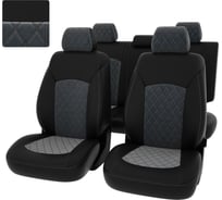 Чехлы PSV Chevrolet Cruze I 2009 2015 г 5 подголовников РОМБ отстрочка серая черная экокожа серый велюр 136562