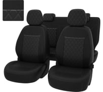 Чехлы PSV Chevrolet Cobalt II 2011 2016 г Ravon R4 2016 РОМБ отстрочка черная черная экокожа 136392