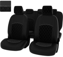 Чехлы PSV Ford Focus III 2011 2019 г Trend Sport Titanium РОМБ отстрочка чёрная черная экокожа черный велюр 137268