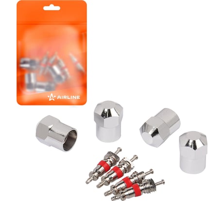 Ремкомплект для вентилей Airline (4 золотника, 4 металл.колп.) в пакете ATRS011