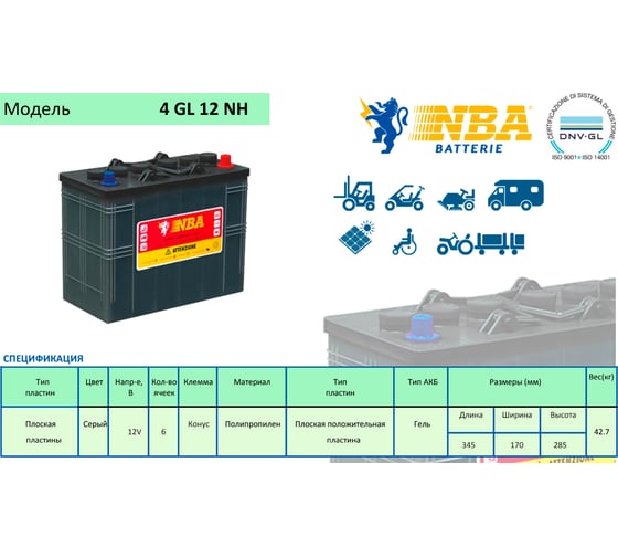Гелевая аккумуляторная батарея NBA 12в 140Ач 4 GL 12 NH