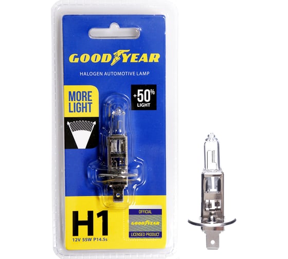 Автомобильная галогенная лампа Goodyear Н1 12V 55W P14,5s Super White блистер GY011127 1