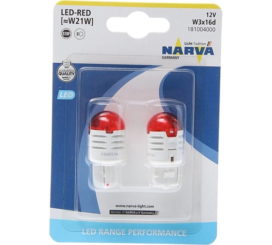 Автолампа NARVA W21W LED RED U30R блистер 2шт 12V 181004000 1