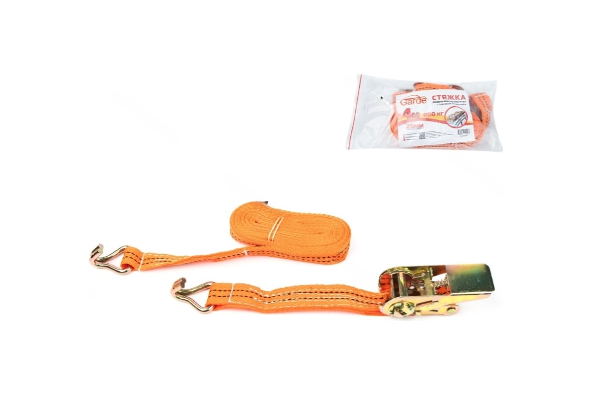 Крепеж груза Ремень стяжка 4м х 25мм 0,8т с трещеткой GARDE GK2540 ...