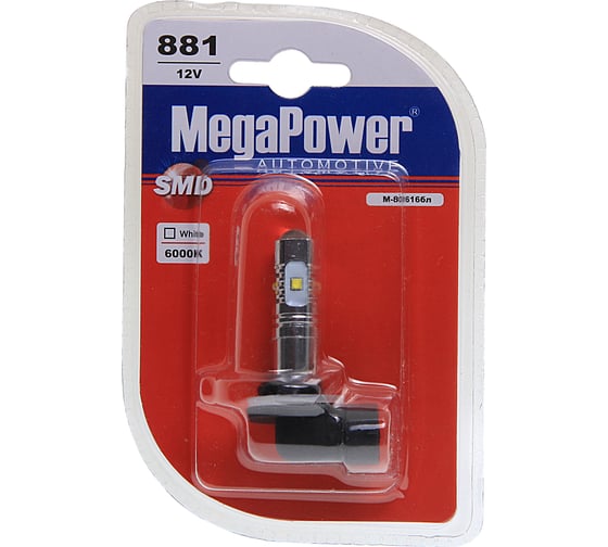 Автолампа MEGAPOWER 881 PGJ13 6 SMD CREE WHITE 6000K блистер 180лм 12V M-80616бл