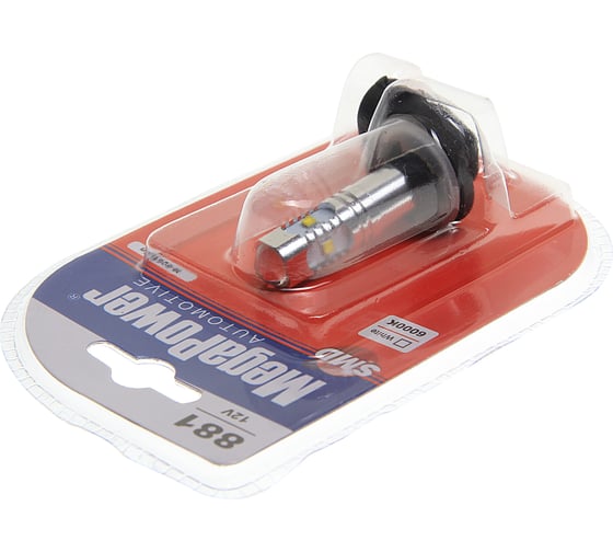 Автолампа MEGAPOWER 881 PGJ13 6 SMD CREE WHITE 6000K блистер 180лм 12V M-80616бл