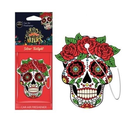 Картонный ароматизатор AROMA CAR DIA DE LOS MUERTOS Silver Tatoo 83118