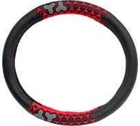 Оплётка руля AUTOPROFI экокожа, две 3D вставки AP-2050 BK RD S
