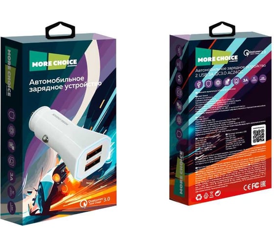 Автомобильное зарядное устройство More Choice 2USB AC24QC White