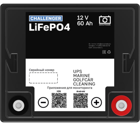 Аккумулятор CHALLENGER 12в 60Ач тяговый LiFePO4 для ИБП, лодок 12V 60Ah LFP