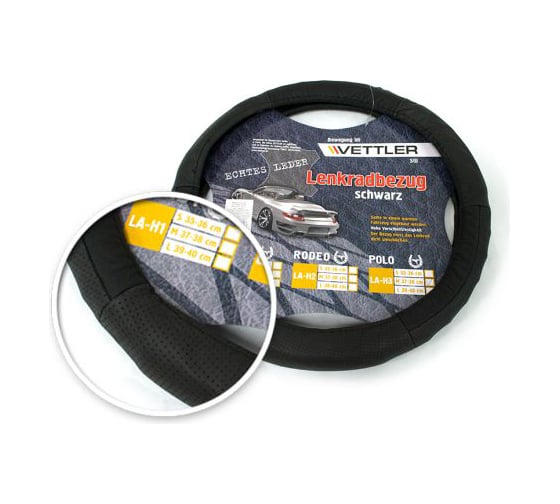 Оплетка на руль VETTLER POLO L 39-40 см, натуральная кожа, Черный LLAH3black