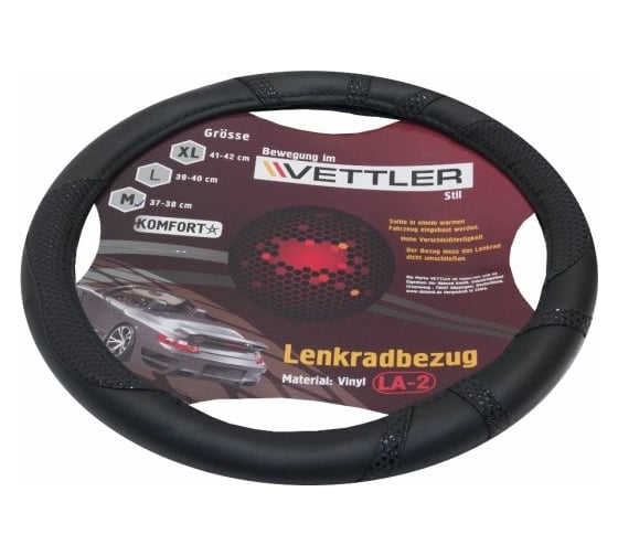 Оплетка на руль VETTLER KOMFORT L 39-40 см, классика, Волга винил Черный LLA2black 1