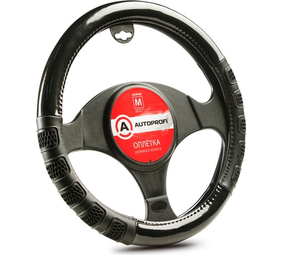 Оплётка руля AUTOPROFI экокожа, 3D вставки AP-2051 BK BK M 1