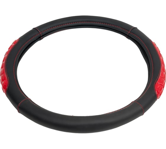 Оплётка руля AUTOPROFI экокожа, массажные вставки AP-2060 BK RD M