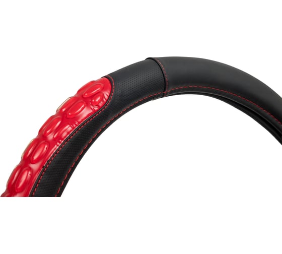 Оплётка руля AUTOPROFI экокожа, массажные вставки AP-2060 BK RD M