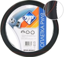 Оплетка рулевого колеса Nova Bright М, экокожа, черная с перфорированными черными вставками и красной прострочкой 48403