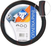 Оплетка рулевого колеса Nova Bright М, экокожа, черная перфорированная, красная прострочка 48417