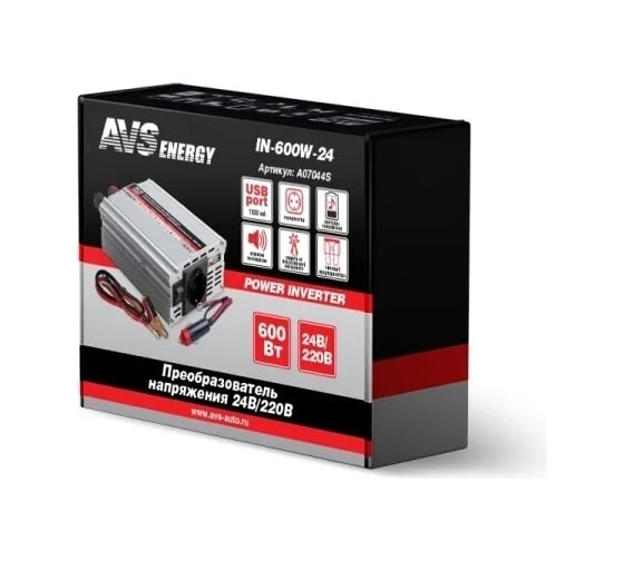 Автомобильный инвертор AVS 12/220V IN-PS600W Чистая синусоида A07977S