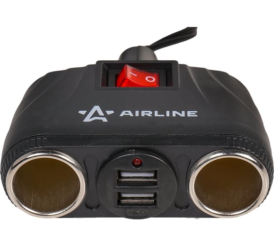 Прикуриватель-разветвитель Airline 2 гнезда + 2USB с витым шнуром, штекер-фиксатор ASP-2U-11