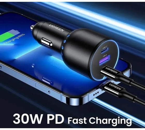 Автомобильное зарядное устройство UGREEN CD293 2*USB-C PD+USB-A 130W Fast Car Charger, черный 90413_