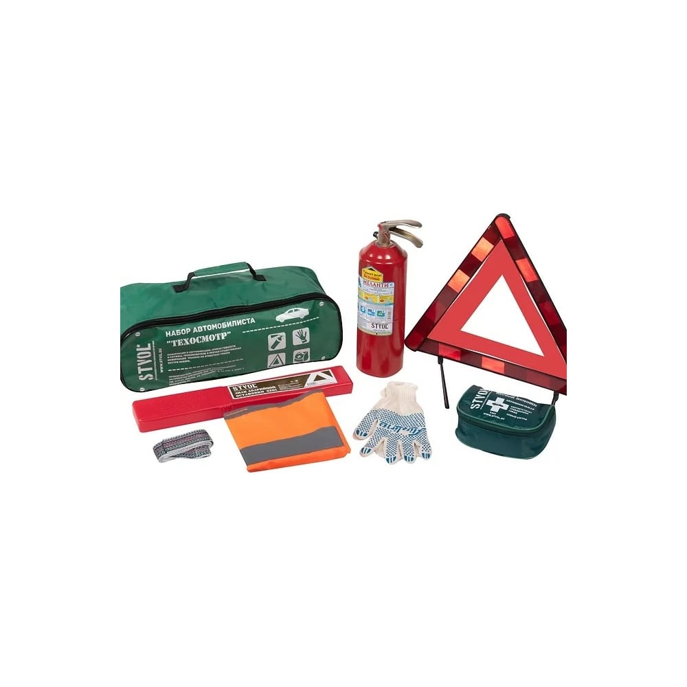 Набор автомобилиста STVOL \"Техосмотр-4\"Знак+Аптечка+Огнет.ОП2+Жилет ...
