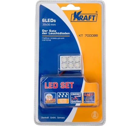 Набор освещения салона 6LEDs 20x30 mm KRAFT KT 700086