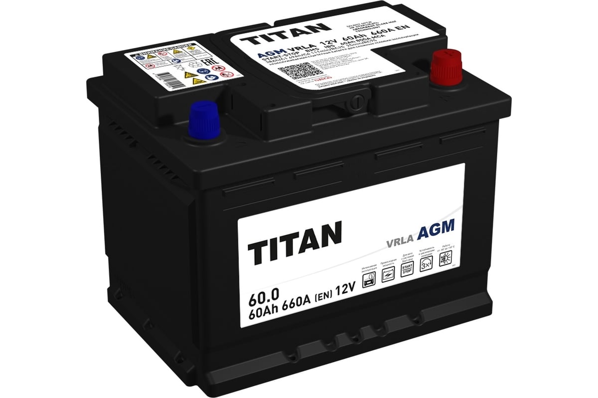 Аккумулятор TITAN AGM 60.0 VRLA (О.П.) 660А 242x175x190 4610082702080 -  выгодная цена, отзывы, характеристики, фото - купить в Москве и РФ