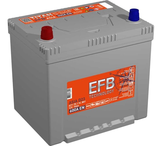 Аккумулятор TITAN ASIA EFB 70.1 VL B01 (П.П.) 600А 230x175x223 4607008888195