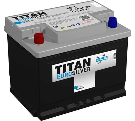 Аккумулятор TITAN EUROSILVER (63.1 VL (П.П.) 610А 242x175x190 4607008881400