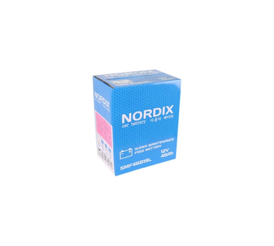 Аккумулятор Nordix 46 Ah, L-обратная, 370 А, 187х127х225 мм, необслуживаемый, малая клемма 60539