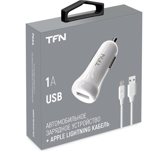 Автомобильное зарядное устройство TFN 1 А, кабель 8pin, белый -CC1U1ALIGWH