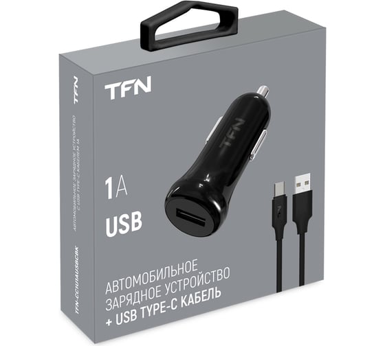Автомобильное зарядное устройство TFN 1 А, кабель TypeC, черный -CC1U1AUSBCBK