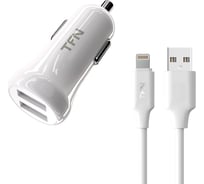 Автомобильное зарядное устройство TFN 2 USB, 2.4 A, кабель 8pin, белый -CC2U24ALIGWH