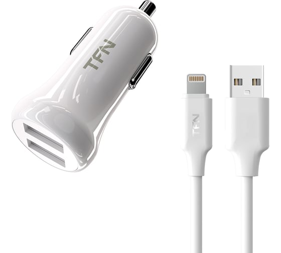 Автомобильное зарядное устройство TFN 2 USB, 2.4 A, кабель 8pin, белый -CC2U24ALIGWH 1