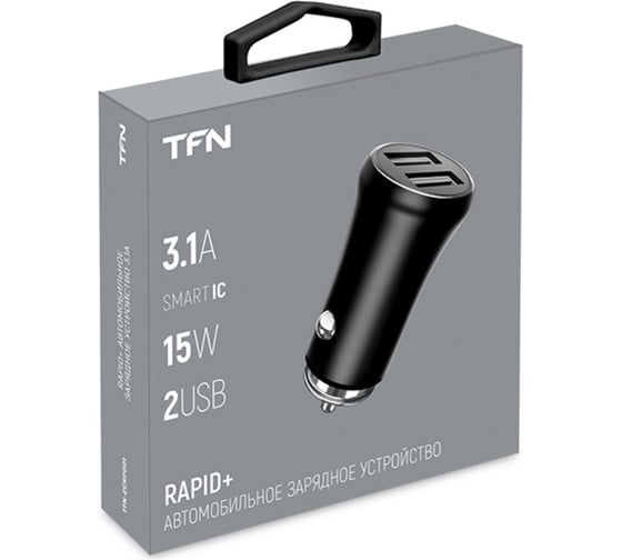 Автомобильное зарядное устройство TFN RAPID 2 USB, 3.1 A, черный -CCRPD01