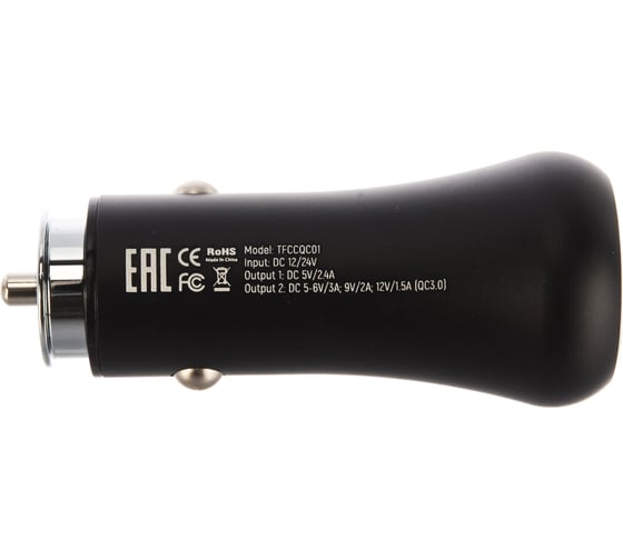 Автомобильное зарядное устройство TFN RAPID 2 USB, 2.4 А, QuickCharge, черный -CCRPD04