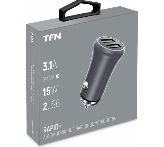 Автомобильное зарядное устройство TFN RAPID 2 USB, 3.1 A, серый -CCRPD02