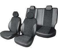 Чехлы на сиденья DEFLY Hyundai Solaris, 2010-2017, седан,задний ряд 60/40, экокожа черная/замша черная ромб Hnd1-2ZR